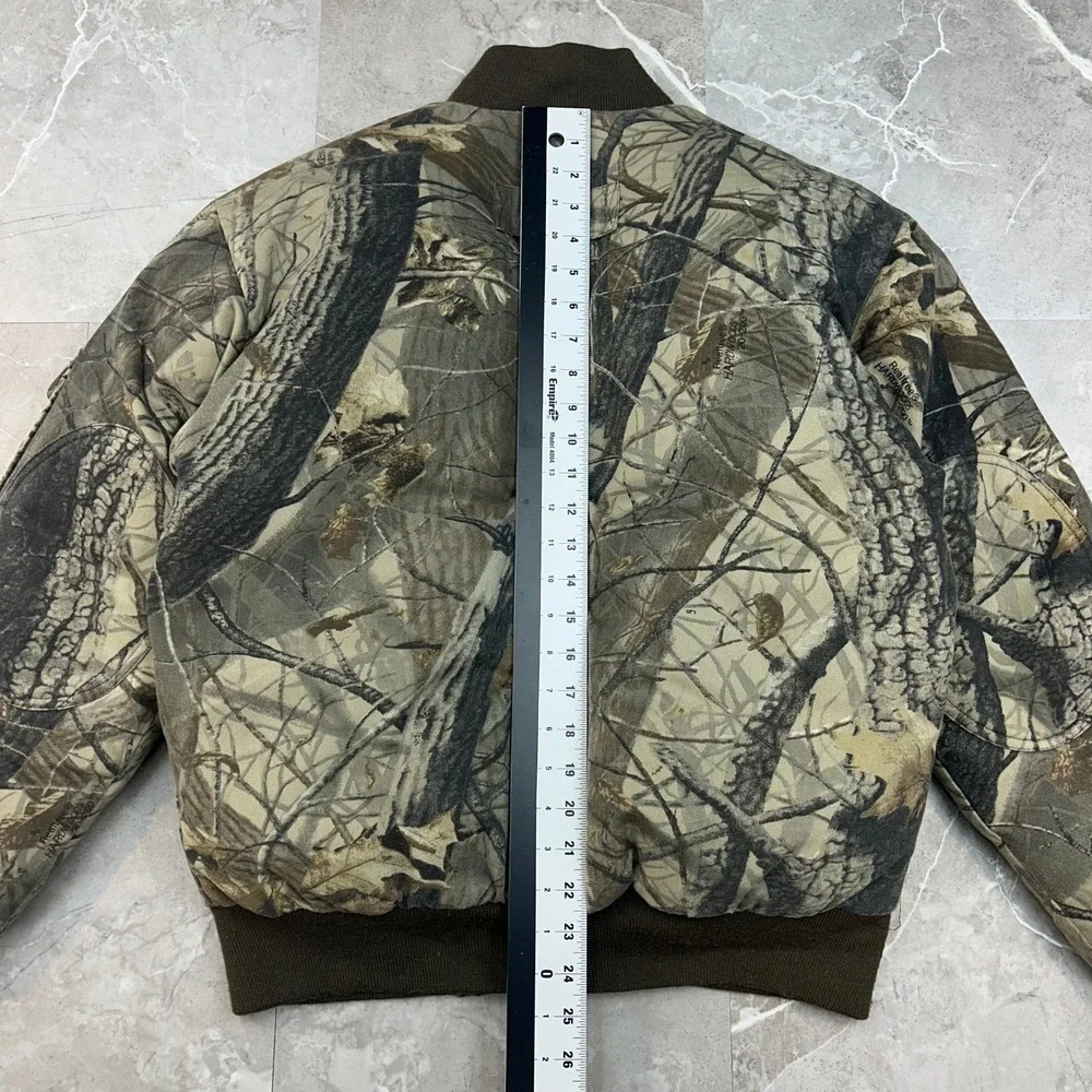 Cabelas Real Tree Hardwoods Camo Bomber Jacket Men Small Goose Down Hunting Coat